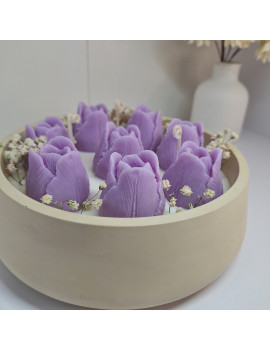 Świeca Sojowa w gipsowej formie – Tulipany w Misie – akcandle